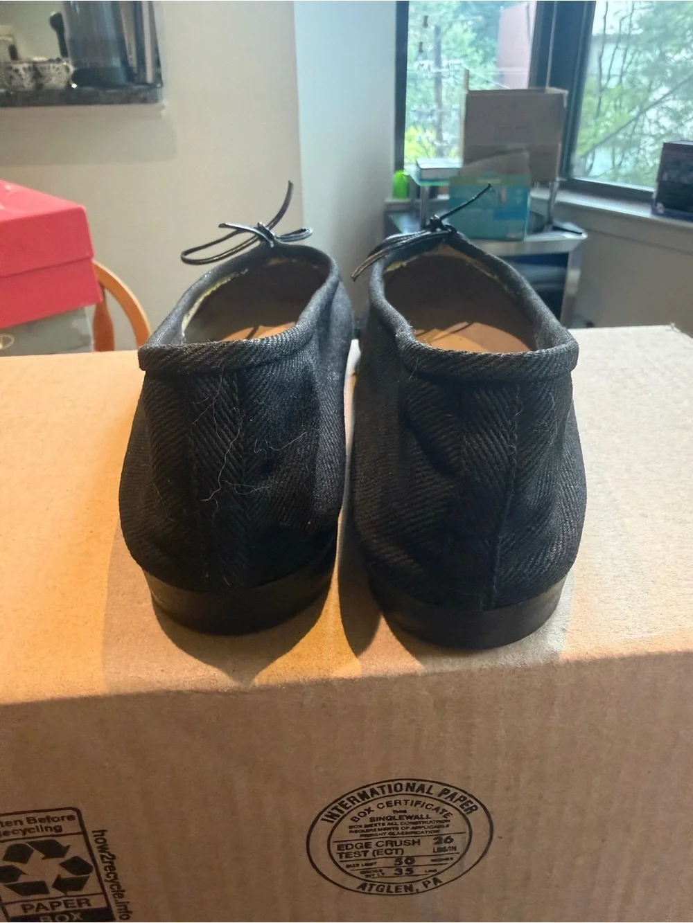 CHANEL Black Cap-Toe Ballet Flats with Bow